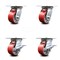 Service Caster 4 Inch Red Poly on Cast Iron Swivel Caster Set with Roller Bearings 2 Brakes SCC-35S420-PUR-RS-2-SLB-2 - alternate 1